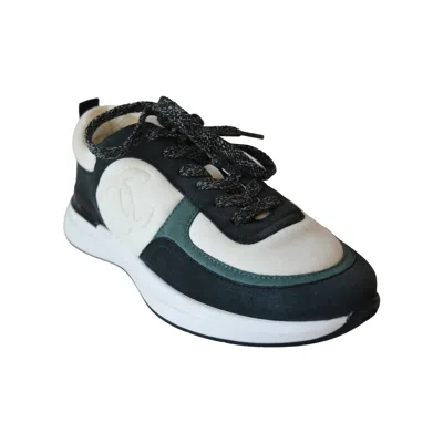 Pre-owned Chanel Interlocking Cc Logo Suede Low Top Sneakers Dark Grey Iron