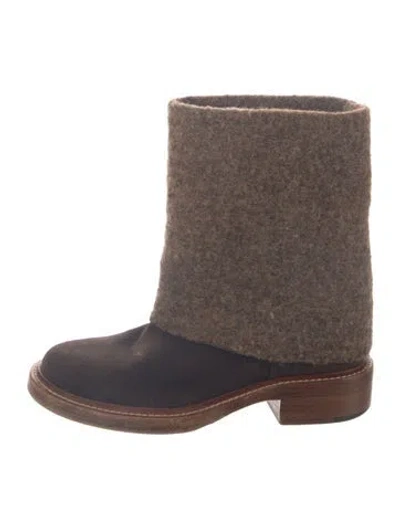 Pre-owned Chanel Interlocking Cc Logo Suede Moto Boots In Brown