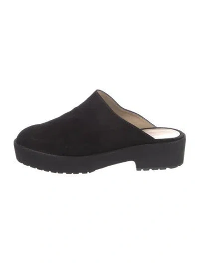 Pre-owned Chanel Interlocking Cc Logo Suede Mules In Black