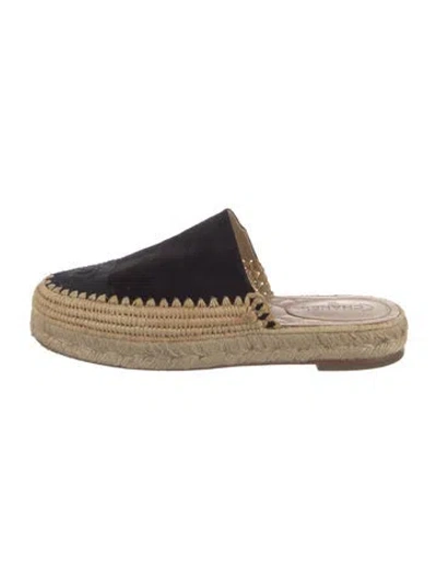 Pre-owned Chanel Interlocking Cc Logo Suede Mules In Black