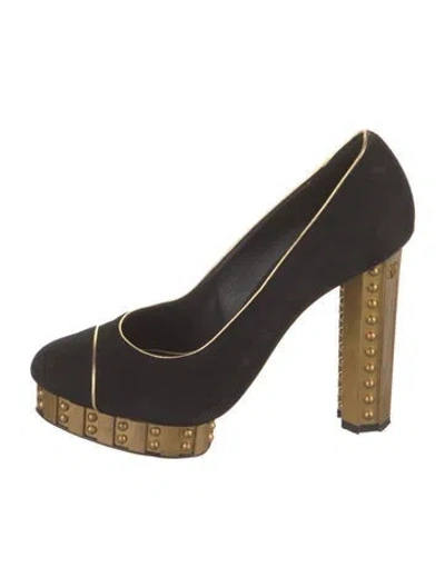 Pre-owned Chanel Interlocking Cc Logo Suede Pumps In Black