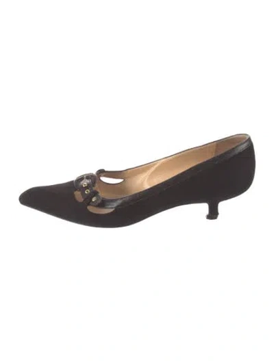 Pre-owned Chanel Interlocking Cc Logo Suede Pumps In Black