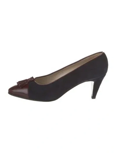Pre-owned Chanel Interlocking Cc Logo Suede Pumps In Blue