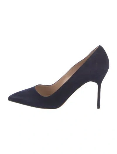 Pre-owned Chanel Interlocking Cc Logo Suede Pumps In Blue
