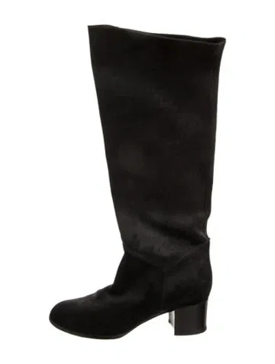 Pre-owned Chanel Interlocking Cc Logo Suede Riding Boots In Black
