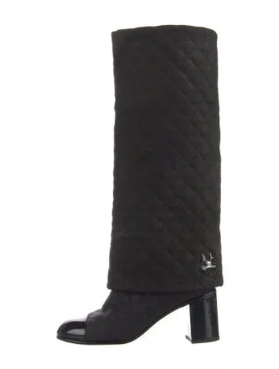 Pre-owned Chanel Interlocking Cc Logo Suede Riding Boots In Black