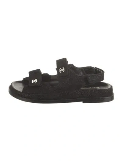 Pre-owned Chanel Interlocking Cc Logo Suede Sandals In Black