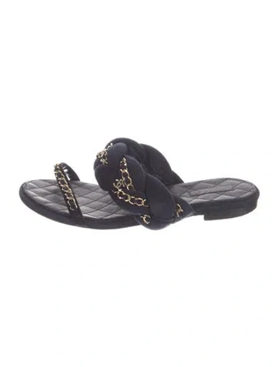 Pre-owned Chanel Interlocking Cc Logo Suede Sandals In Blue