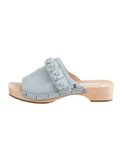Pre-owned Chanel Interlocking Cc Logo Suede Sandals In Blue