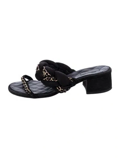 Pre-owned Chanel Interlocking Cc Logo Suede Slides In Black