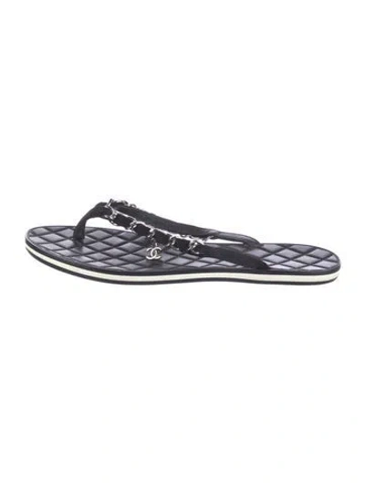 Pre-owned Chanel Interlocking Cc Logo Suede Slides In Black