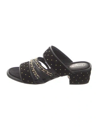 Pre-owned Chanel Interlocking Cc Logo Suede Slides In Black