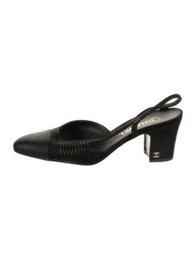 Pre-owned Chanel Interlocking Cc Logo Suede Slingback Pumps In Black