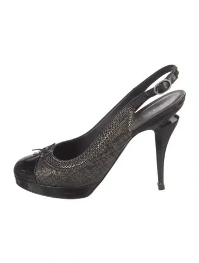Pre-owned Chanel Interlocking Cc Logo Suede Slingback Pumps In Multi
