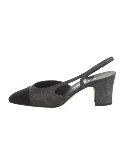 Pre-owned Chanel Interlocking Cc Logo Suede Slingback Pumps In Multi