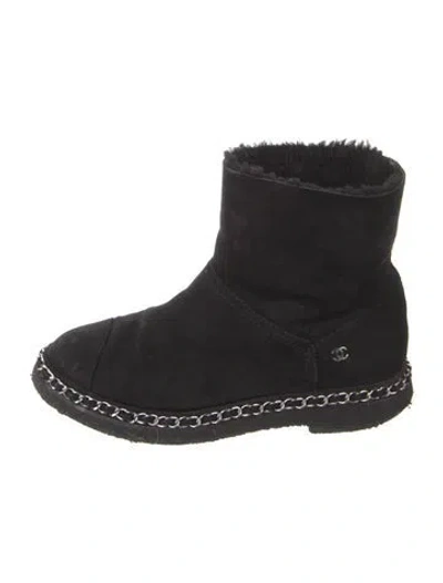 Pre-owned Chanel Interlocking Cc Logo Suede Sock Boots In Black