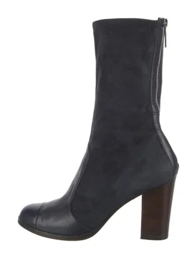Pre-owned Chanel Interlocking Cc Logo Suede Sock Boots In Blue