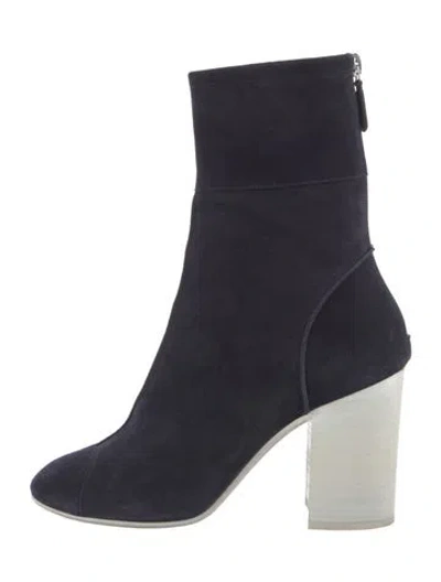 Pre-owned Chanel Interlocking Cc Logo Suede Sock Boots In Blue