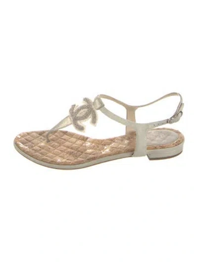 Pre-owned Chanel Interlocking Cc Logo Suede T-strap Sandals