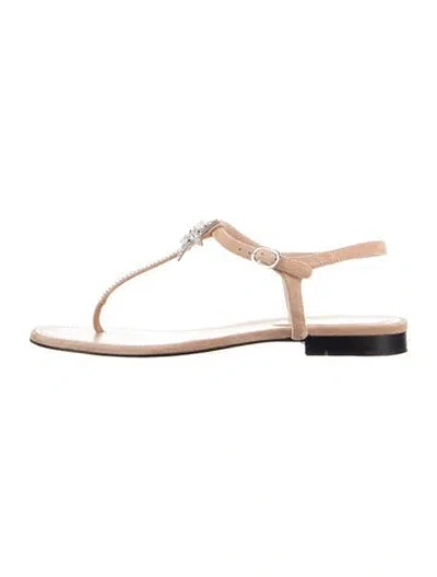 Pre-owned Chanel Interlocking Cc Logo Suede T-strap Sandals In Neutral