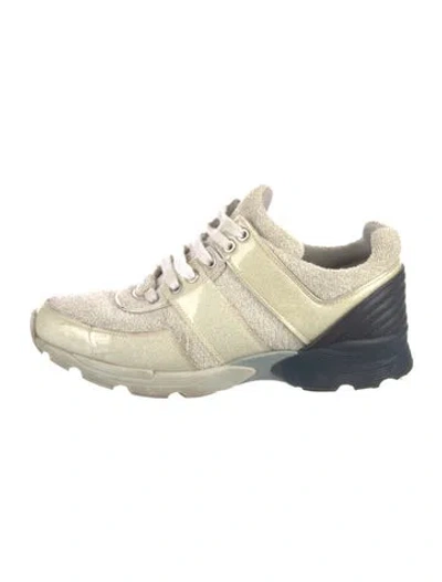 Pre-owned Chanel Interlocking Cc Logo Terry Cloth Athletic Sneakers In Neutrals