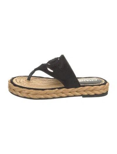 Pre-owned Chanel Interlocking Cc Logo Terry Cloth Espadrilles In Black