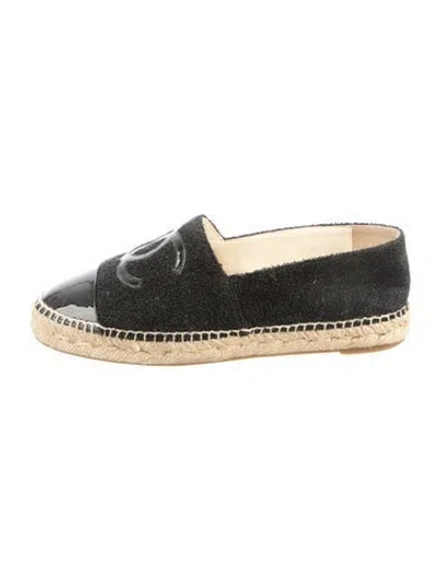 Pre-owned Chanel Interlocking Cc Logo Terry Cloth Espadrilles In Black