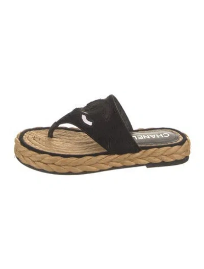 Pre-owned Chanel Interlocking Cc Logo Terry Cloth Espadrilles In Black