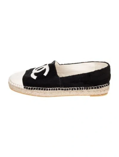 Pre-owned Chanel Interlocking Cc Logo Terry Cloth Espadrilles In Black/metallic