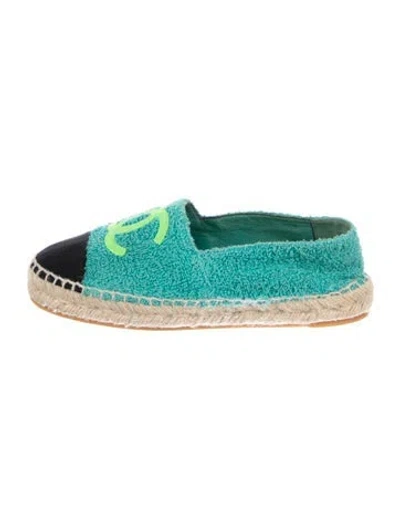 Pre-owned Chanel Interlocking Cc Logo Terry Cloth Espadrilles In Green