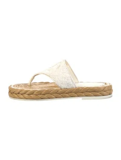 Pre-owned Chanel Interlocking Cc Logo Terry Cloth Espadrilles In Neutral