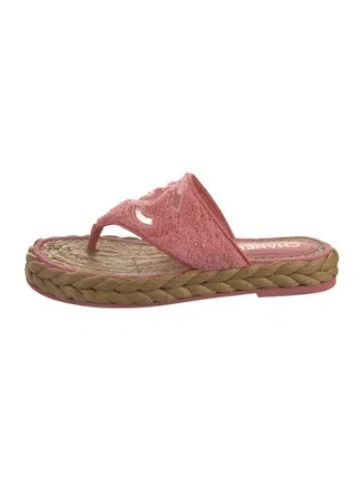 Pre-owned Chanel Interlocking Cc Logo Terry Cloth Espadrilles In Pink