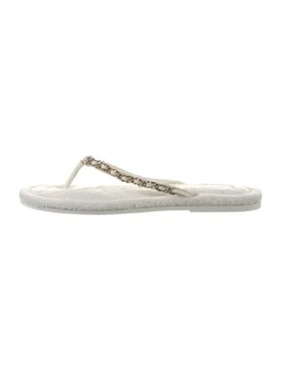 Pre-owned Chanel Interlocking Cc Logo Terry Cloth Flip Flops In White