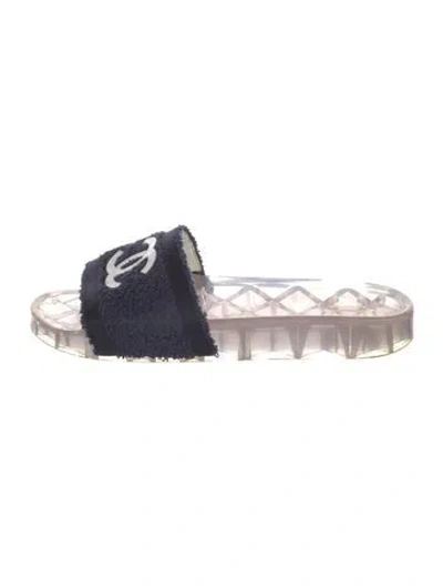 Pre-owned Chanel Interlocking Cc Logo Terry Cloth Slides In Blue
