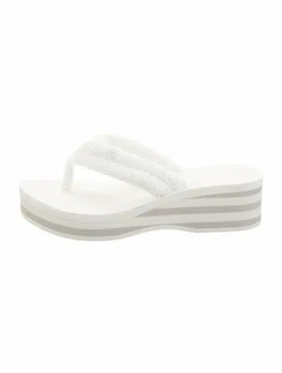Pre-owned Chanel Interlocking Cc Logo Terry Cloth Slides In White