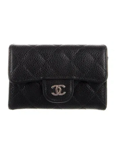 Pre-owned Chanel Interlocking Cc Logo Trifold Wallet In Black