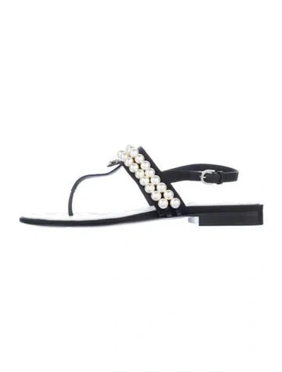 Pre-owned Chanel Interlocking Cc Logo T-strap Sandals In Black