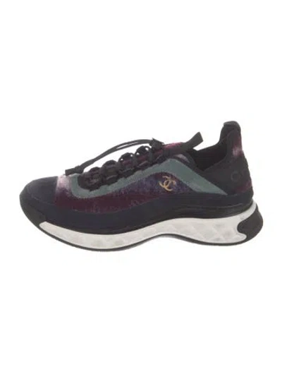 Pre-owned Chanel Interlocking Cc Logo Tweed Athletic Sneakers In Purple