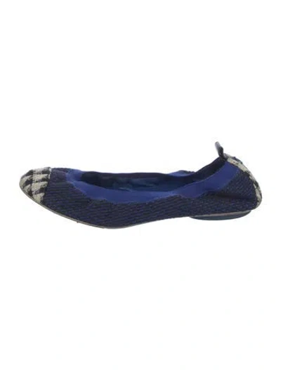 Pre-owned Chanel Interlocking Cc Logo Tweed Ballet Flats In Blue