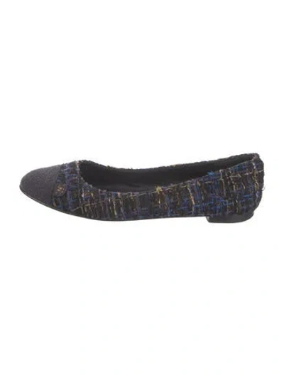 Pre-owned Chanel Interlocking Cc Logo Tweed Ballet Flats In Blue