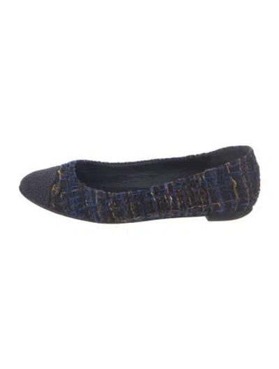 Pre-owned Chanel Interlocking Cc Logo Tweed Ballet Flats In Blue