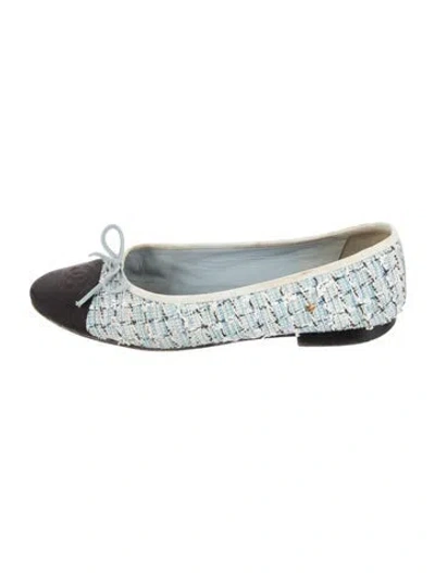 Pre-owned Chanel Interlocking Cc Logo Tweed Ballet Flats In Blue