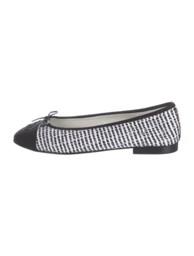 Pre-owned Chanel Interlocking Cc Logo Tweed Ballet Flats In Blue