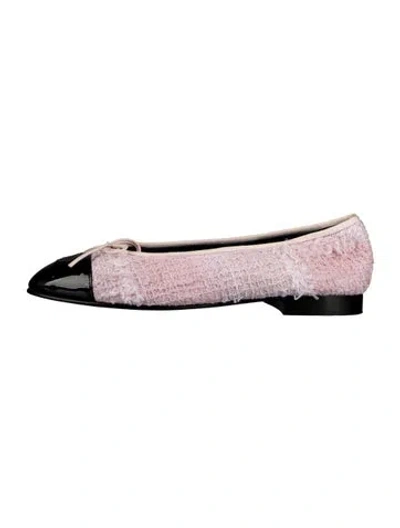 Pre-owned Chanel Interlocking Cc Logo Tweed Ballet Flats In Pink
