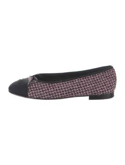 Pre-owned Chanel Interlocking Cc Logo Tweed Ballet Flats In Pink