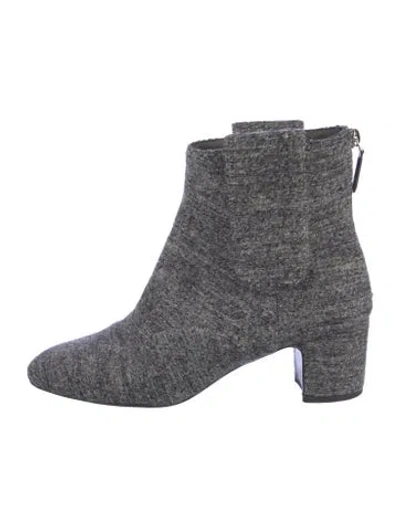 Pre-owned Chanel Interlocking Cc Logo Tweed Boots In Gray