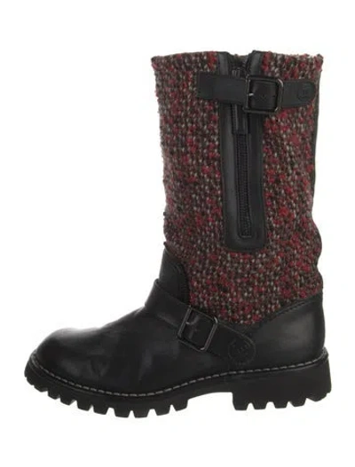 Pre-owned Chanel Interlocking Cc Logo Tweed Boots In Multi