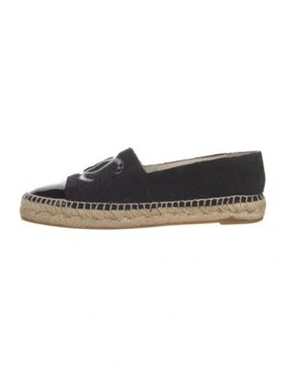 Pre-owned Chanel Interlocking Cc Logo Tweed Espadrilles In Black