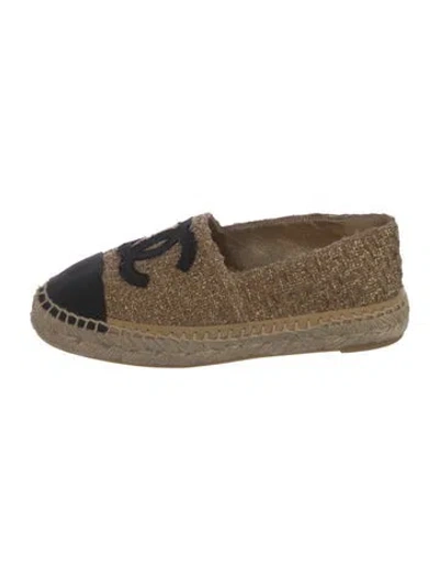 Pre-owned Chanel Interlocking Cc Logo Tweed Espadrilles In Black