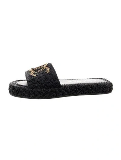 Pre-owned Chanel Interlocking Cc Logo Tweed Espadrilles In Black